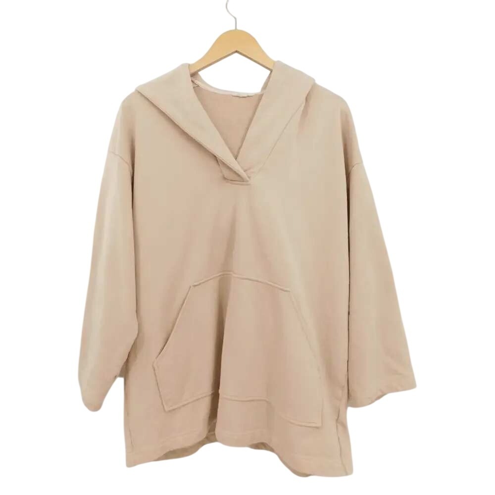 NAP Loungewear Beige 100% Cotton Oversized V-Neck Hoodie Sweatshirt S 21R3TP119